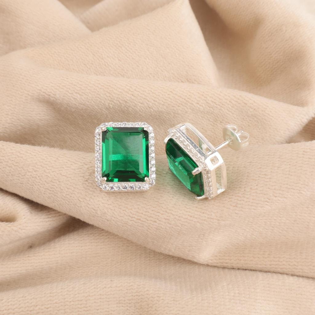 Chrome Diopside Gemstone 925 Sterling Silver Jewelry Zircon Stud Earrings 0.57" CZE-6-7