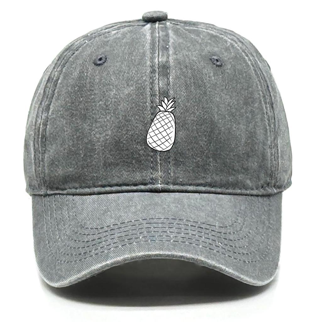 White Pineapple Print Adjustable Baseball Hat, Fruit Flat Cap Adjustable Strap Non-Stretch Fabric Solid Trendy Snapback Baseball Cap