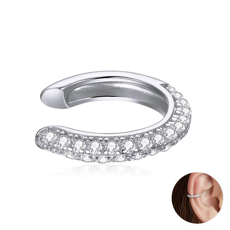 BAMOER 925 Silver Mono Clip Earrings for Girl CZ Platinum Plated Ear Cuffs Non Piercing for Women Wedding Party Jewelry