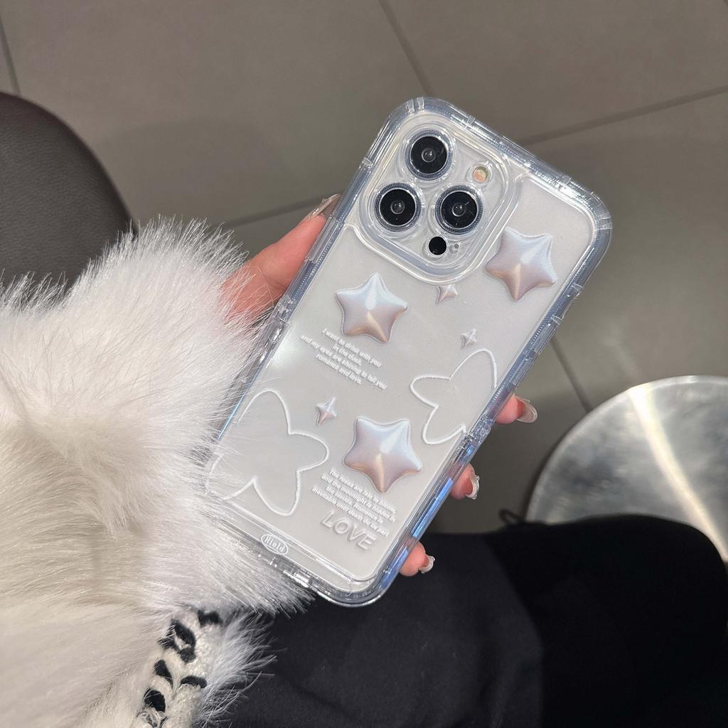 Husă pentru telefon Ins White Stars Moon pentru Iphone 13 12 Pro Max 14 Promax 11 Suport suport rezistent la șocuri Cute Love Heart Capa spate