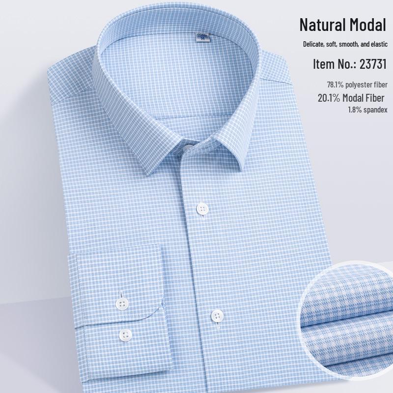 Men's Modal Stretch Long Sleeve Shirt - Non-Iron White, Spring & Autumn Style, Customizable LOGO, Professional Wear.