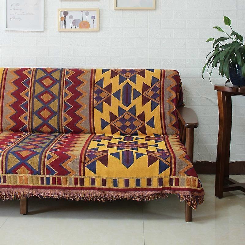 Large Plaid Blanket Cotton Knitted Jacquard Bohemian Soft Washable for Sofa Armchair Bedroom (130 * 180CM, Geometric)