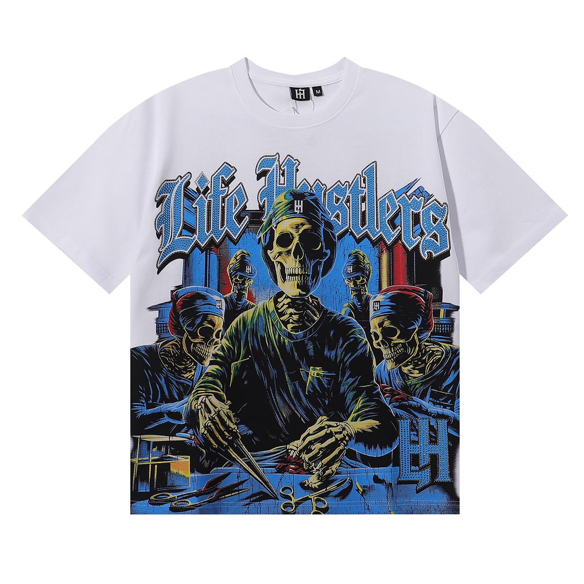 

Summer Unisex Rhinestone Life Doctor Skull Graphic Cotton T-Shirt Dark Chicano Streetwear Short Sleeve Tee Men Women XL