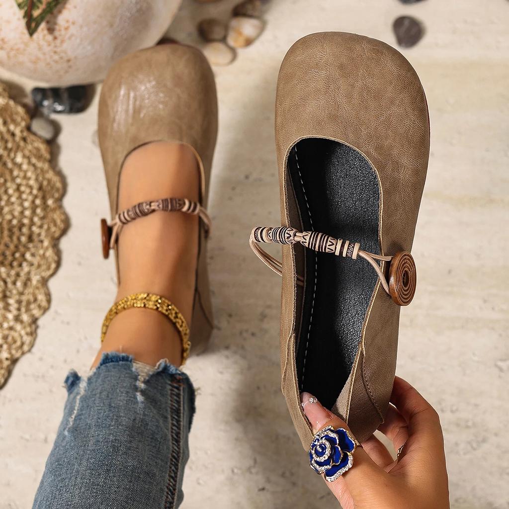 Fashion Retro Beaded Leather Flat Shoes Women's Solid Color Fashion Comfortable Shallow Shoes Designer Women Sneakers Zapatos De Mujer