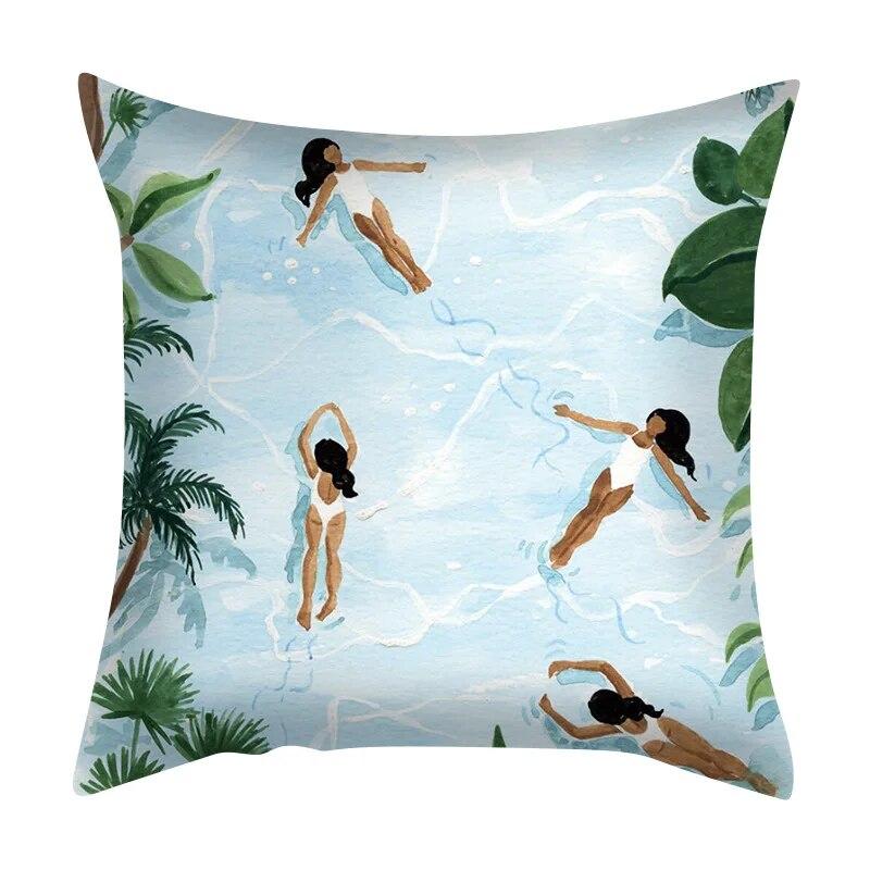 Zuhause Schlafzimmer Wohnzimmer Sofa Auto Stoff Kissenbezug Kissenbezug Grüne Pflanze Meerblick Kissen