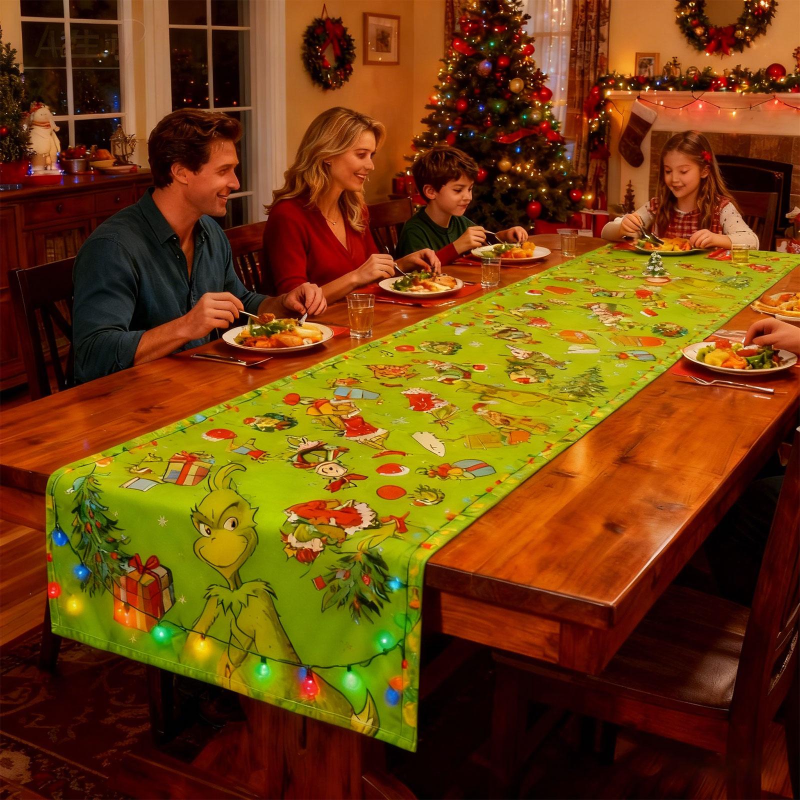 

Christmas Tablecloth For Family Party/Christmas Dinner Table Decoration Cloth With Christmas Elements One Size зелёный