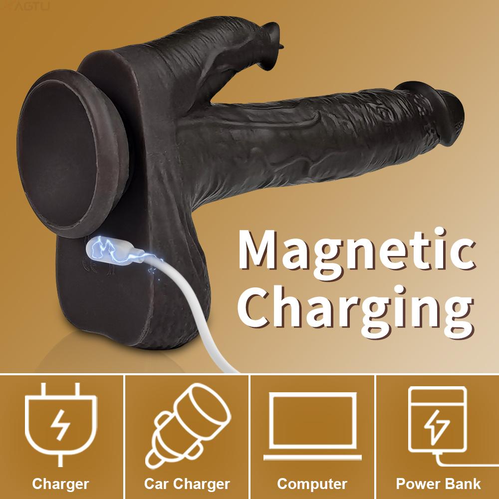 Heating Thrusting Dildo Licking Vibrator For Women, Realistic Dildo Wireless Clitoral Stimulator With 6 Telescopic & 10 Vibrations & 10 Licking Modes