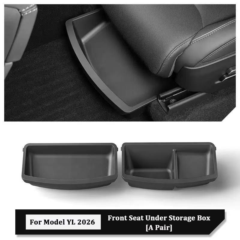 Under Seat Storage Box For Tesla Model YL 6-Seats 2026 TPE Drawer Seat Lower Front Rear Organizer Tray Trash Can Car Accessories