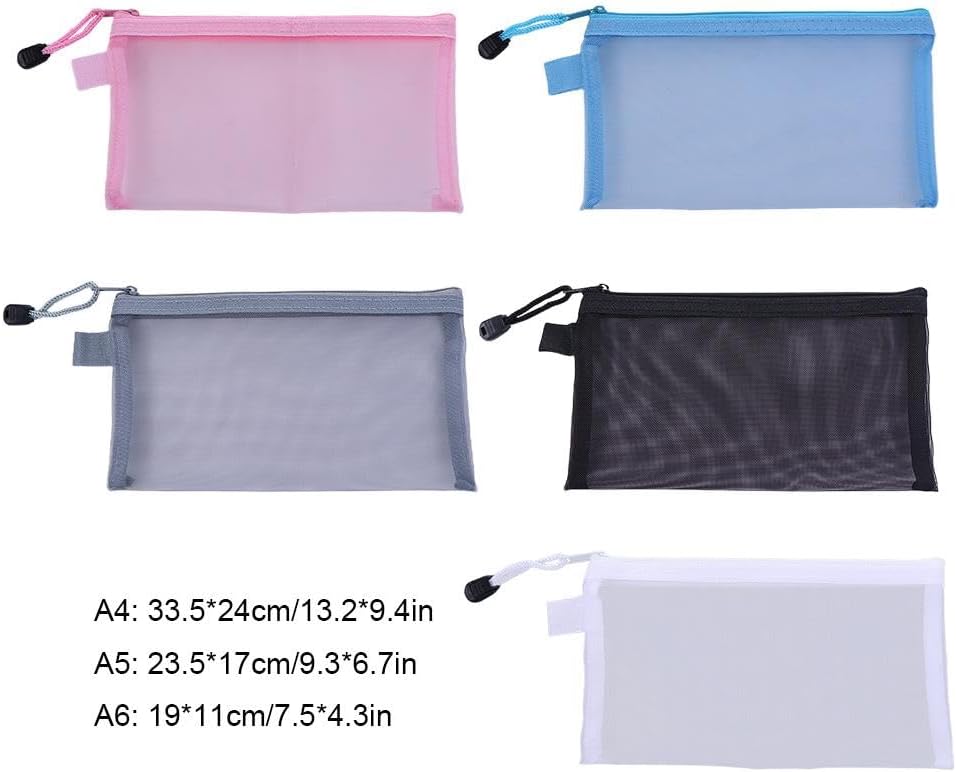 10PCS A4 A5 A6Transparent File Folder Nylon Mesh Storage Bag Convenient Zipper Student Test Stationery Organizer School Supplies