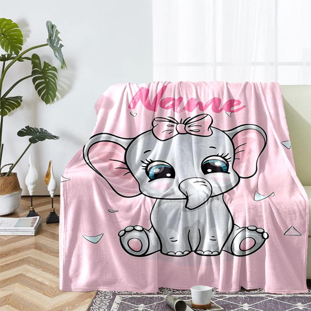 Custom Name A Elephant Theme Printed Blanket - Perfect for Couch, Bed, Travel & Outdoor Use | Machine Washable, Cozy & Durable.
