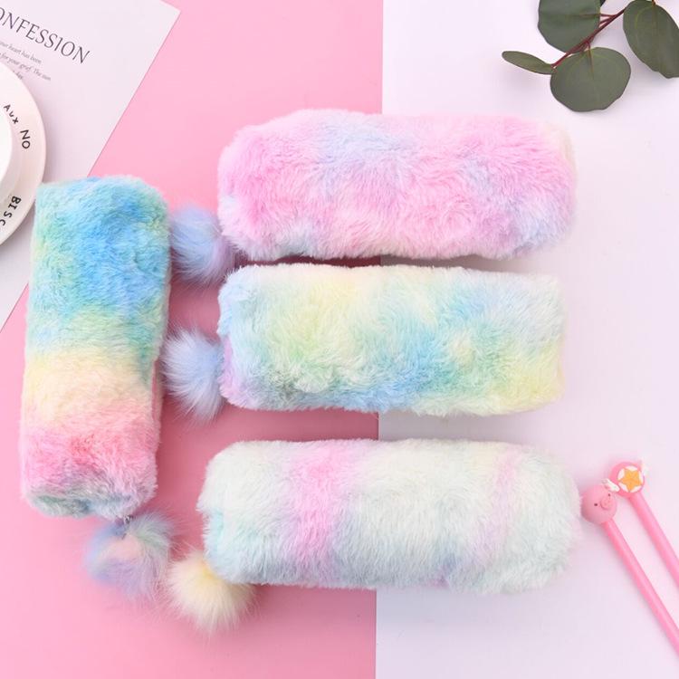 Korean Style Gradient Plush Pencil Case for Girls