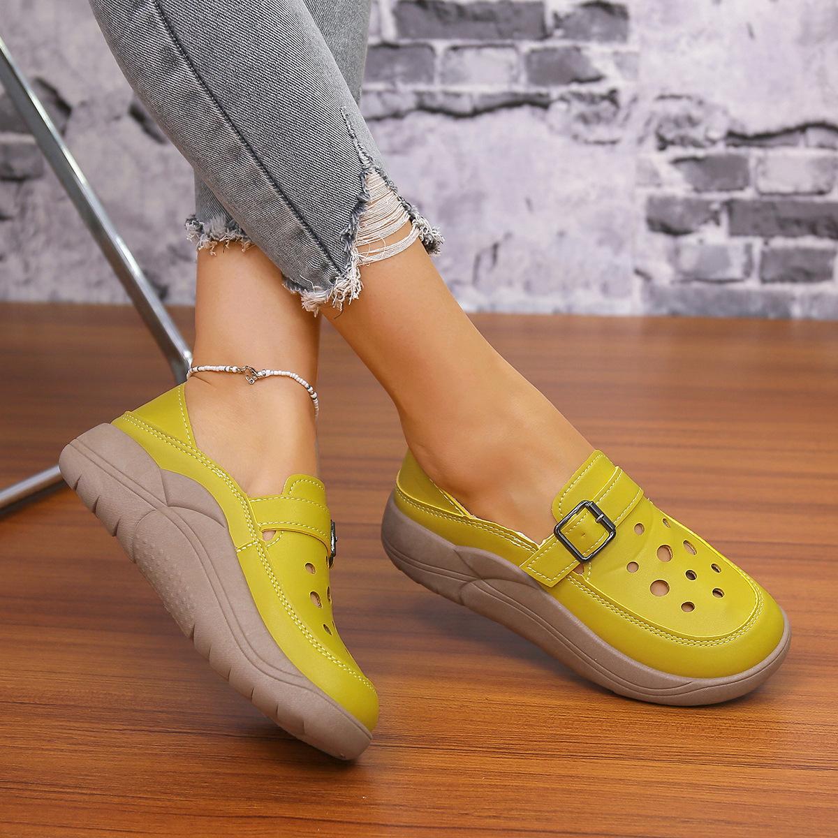 

Модные простые туфли в стиле ретро 2024 года, летние, новые, повседневные, универсальные, с выемками, дышащие, на толстой подошве, с приподнятой женской подошвой 40 жёлтый