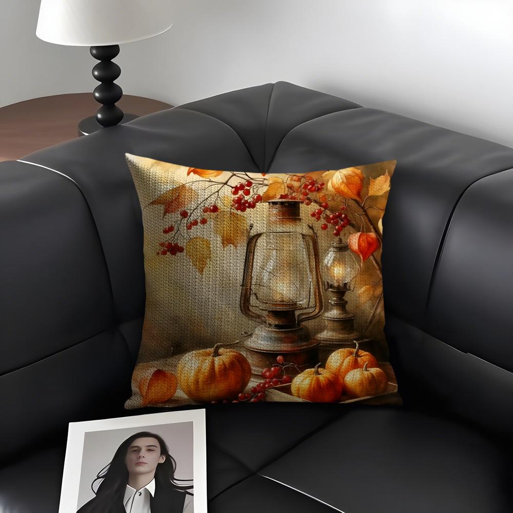 Herbstliches Kissenbezug Natürlicher Leinen Bio-Stoff Beidseitiger Druck Sofa Heimdekor Geschenk Kissenhülle