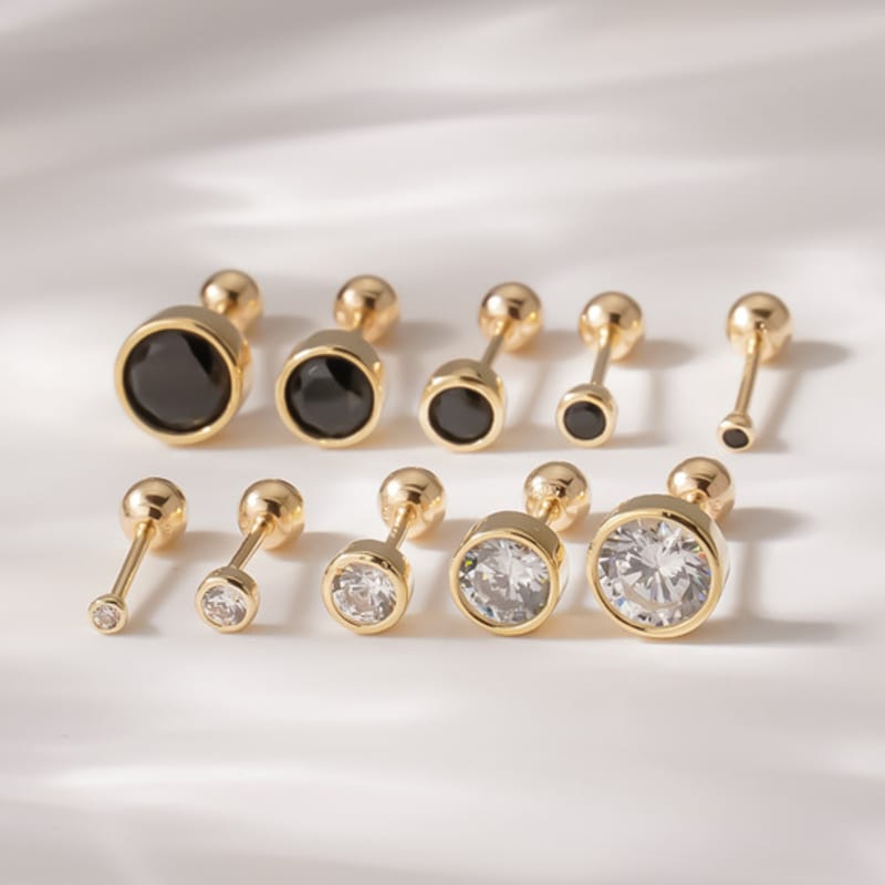 JEWNEL 14K Round Well Bezel Daily Cubic Piercing (5 sizes/2 colors)