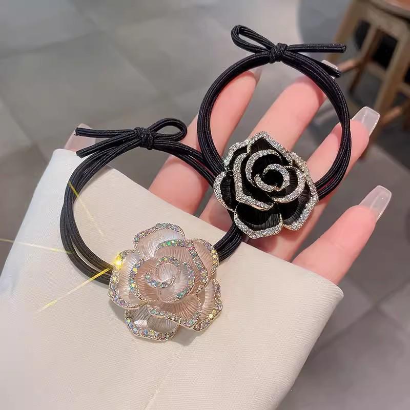 1 Stück Niedliche Blume Rutschfestes Nicht-Ziehendes Haaraccessoire Damen Elastisches Stirnband mit Diamant-Kamelien-Haargummi