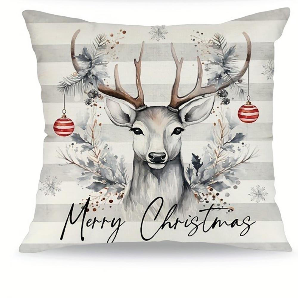 Festive Christmas Pillows: House, Tree, Deer, and Snowmen Designs Sofa Bed Cushion Cover, New Year Home Decoration