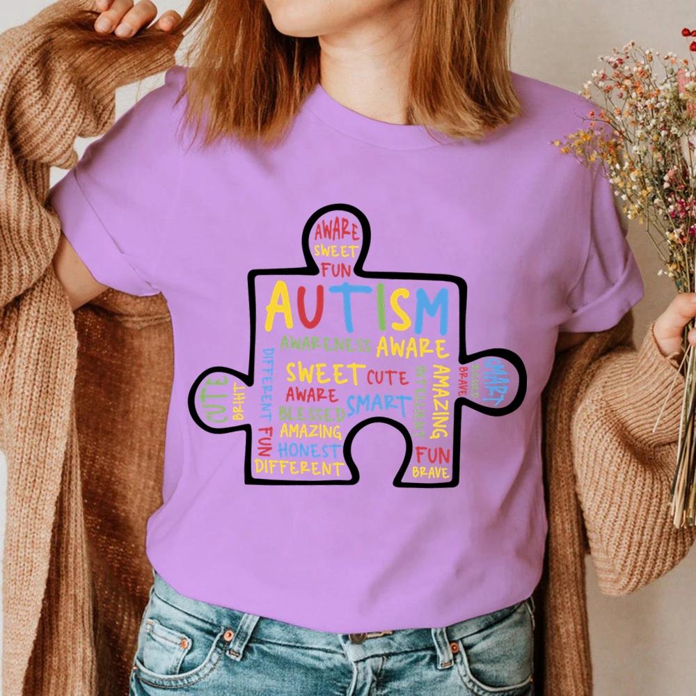 Women TShirt Summer Autism Graffiti Puzzle T Shirt Women Casual White Cozy Tops Loose Short Sleeve Y2k Tshirt Camisas Mujer
