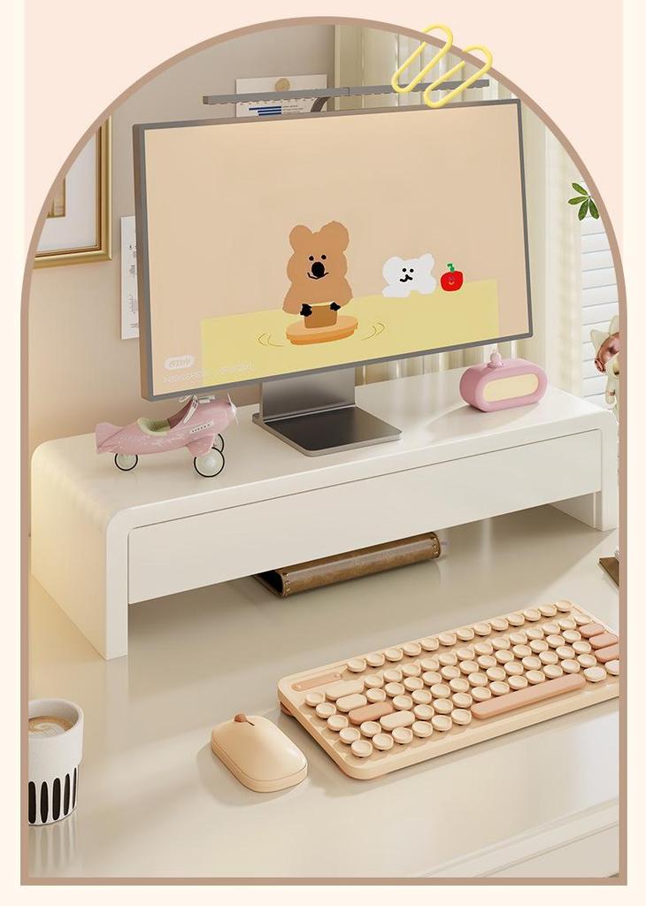 Solid Wood Monitor Stand for Girls' Office with Storage Shelf