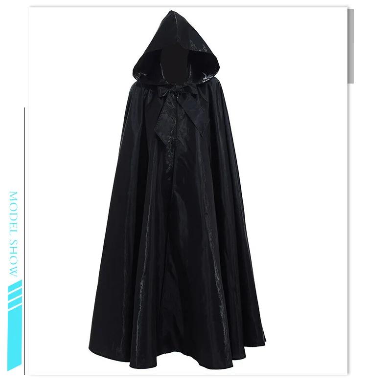 Vampire Cape Adult Long-length Witchcraft Hooded Cloak Halloween Party Cosplay Oufits Bow-tie Strap Medieval Vintage Easter Cape
