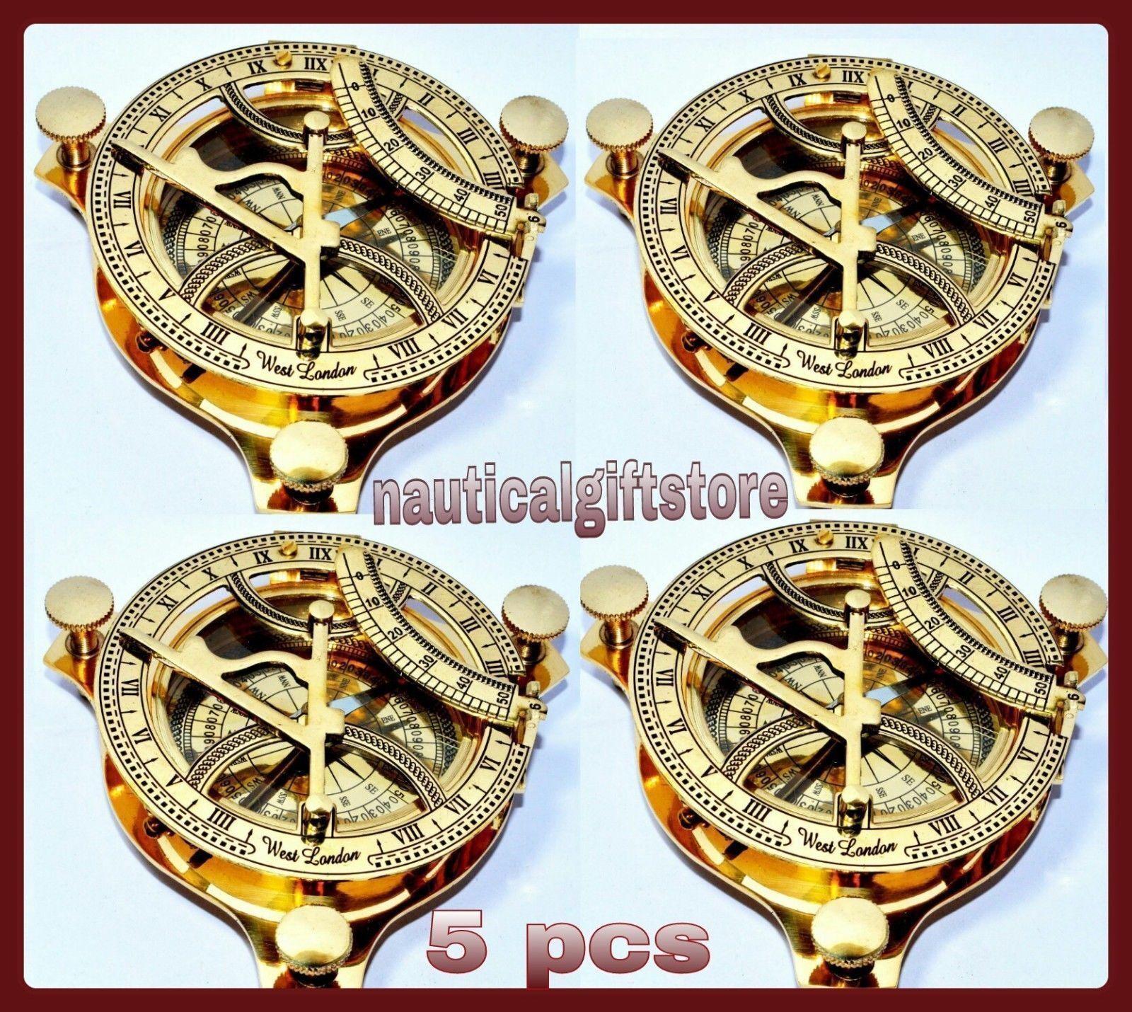 

Лот из 5 London Marine Compass Vintage West Solid Brass Maritime Sundial Compass