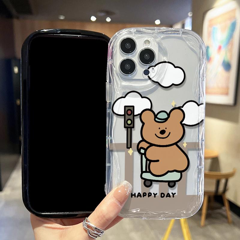 Кремовый волнистый изогнутый силиконовый глянцевый мягкий чехол с милым мультяшным — фото 6