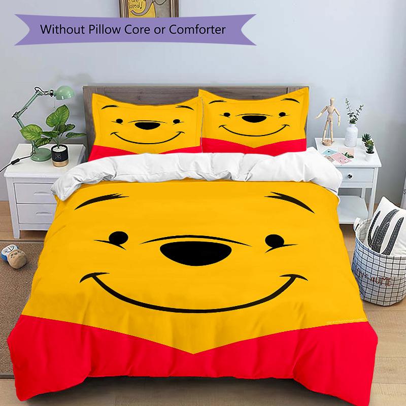3pcs Set Pooh1pc of Quilt Cover+2pcs of Pillowcase, No Core, Print Bedding, All Seasons Bedroom Setting092