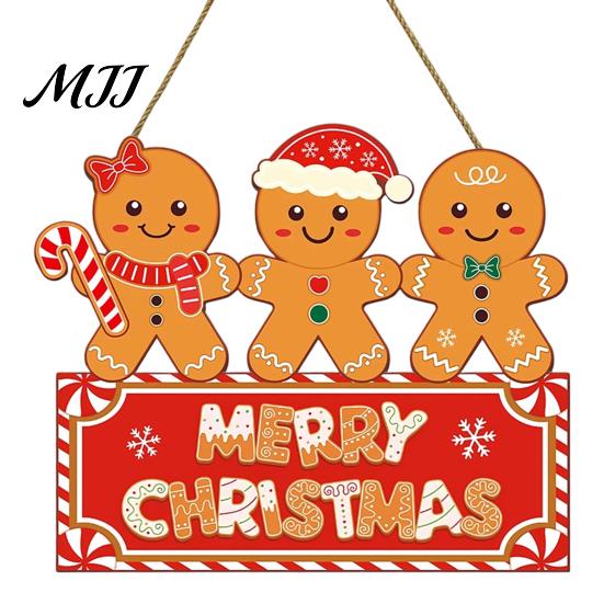 Christmas Photo Background Prop Gingerbread Man Wooden Hanging Sign for Front Door, Merry Holiday Party Ornament Plaque with Lanyard, Wall Decoration