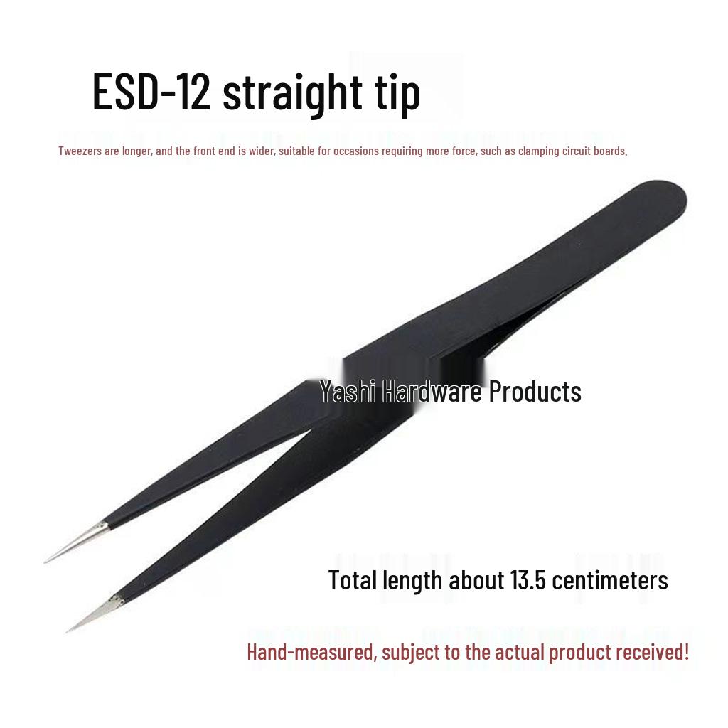 Black Anti-Static Stainless Steel Curved Tip Tweezers Set for Nail Art, Journaling, and Repairs