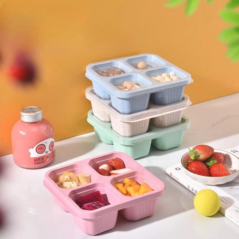 4 Cells Salad Container for Lunch Kids Reusable Food Prep Containers Lunchable Kids Snack Container for School Work and Travel