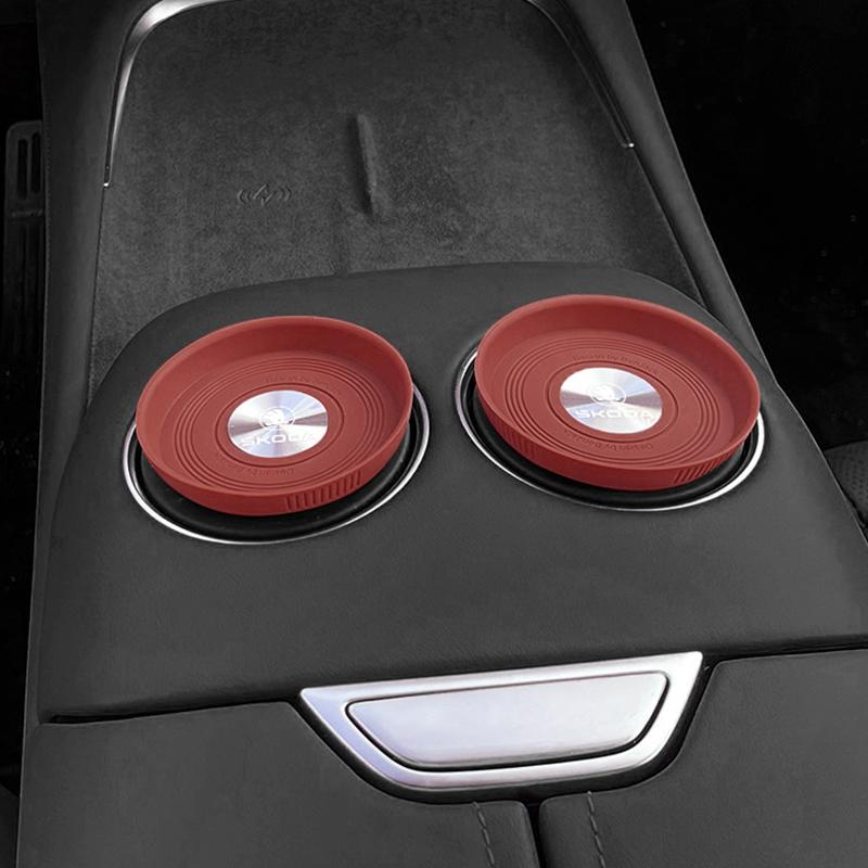 2Pcs Car Anti-slip Silicone Coaster Water Cup Non Slip Pad Headrest For Skoda Octavia Kylaq Superb Yeti Elroq Kodiaq Scala Rapid