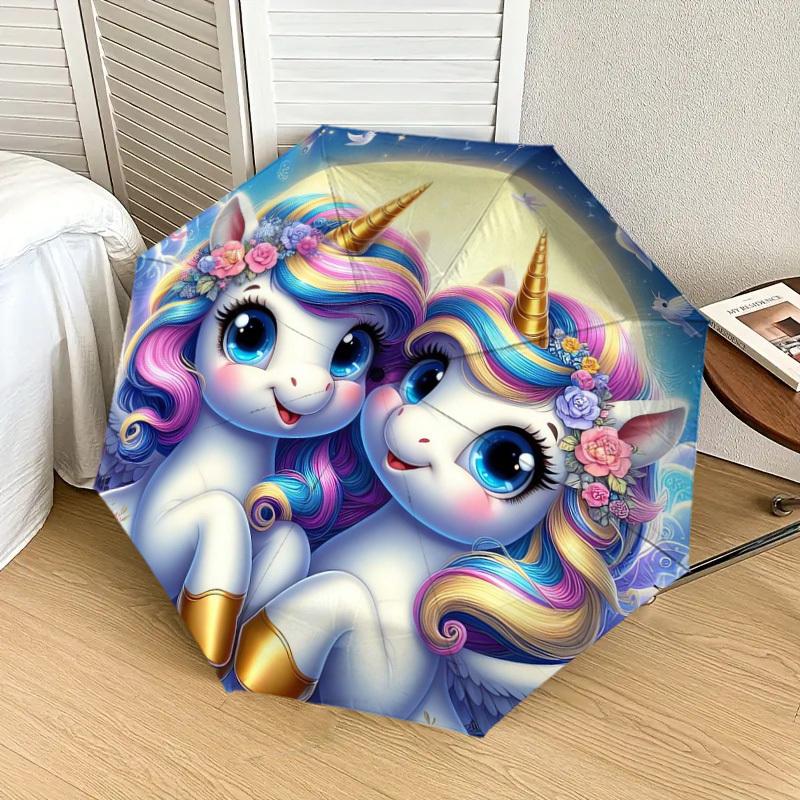 1pc Unicorn Friends: Magical Night Umbrella with Plastic Handle,Suitable for All Seasons Home Travel Outdoor UmbrellaDD277