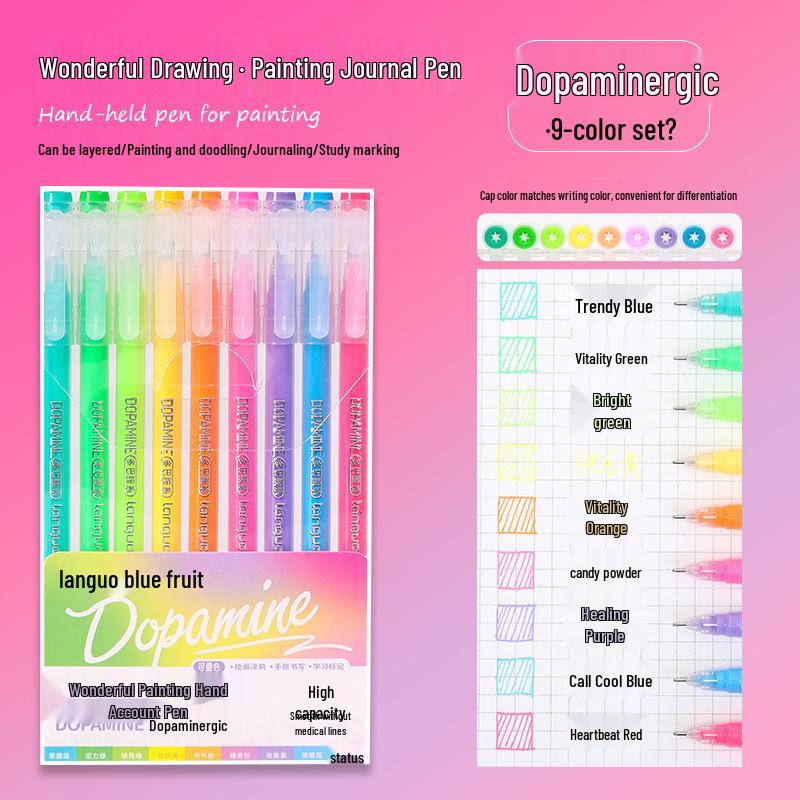 Blue Fruit Nine-Color Gel Journal Pens for Students - Doodle, Color, and Highlight with Fluorescent Markers