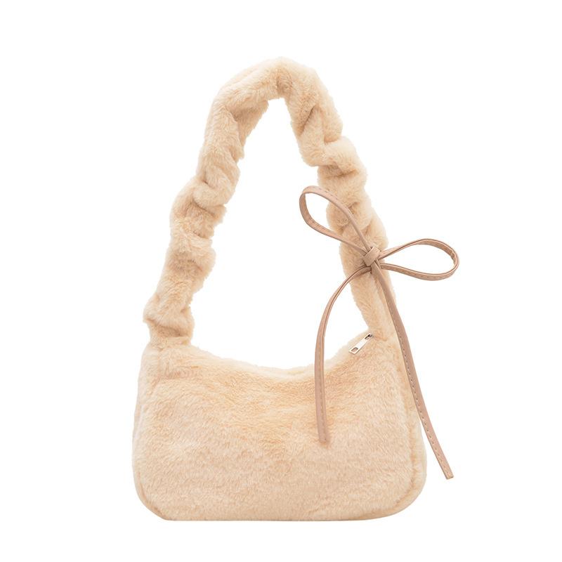 Korean Pure Color Casual Fashion Underarm Women's Bag Plush Handbag Lightweight and Portable Bolsas De Mujer