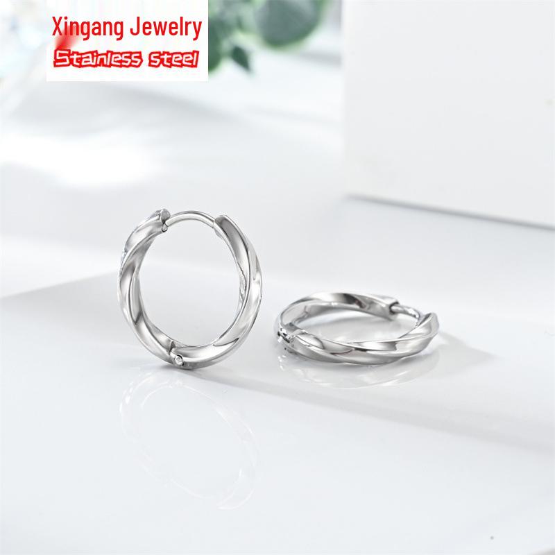 Möbius Men's Korean Style Stainless Steel Hoop Earrings