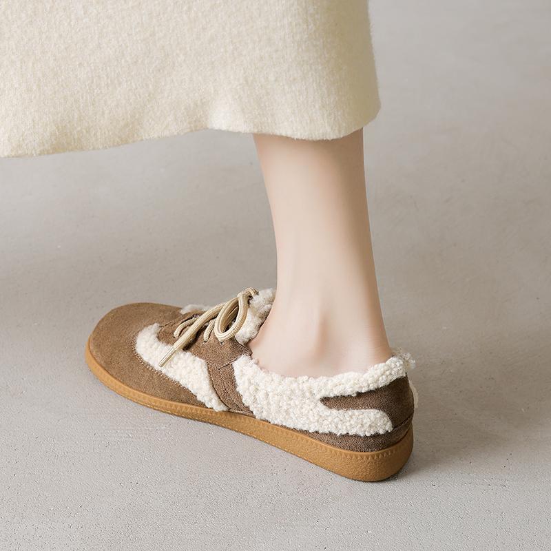 Fashion 2025 New Winter Women Ballet Pumps Loafers Shoes for Women Round Toe Chunky Heel Shoes Retro Low Heel Keep Warm Ladies Shoes