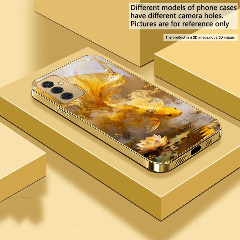 Harmonious Golden Carp For Samsung Galaxy S20 FE S21 S22 S23 Plus S24 Ultra 25Ultra S21+ S9+ S22Plus Golden Glass Phone Case