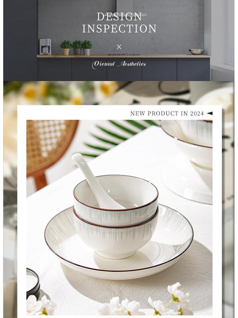 2025 Modern Ceramic Dinnerware Set - Underglaze Rice Bowls, Plates, and Chopsticks