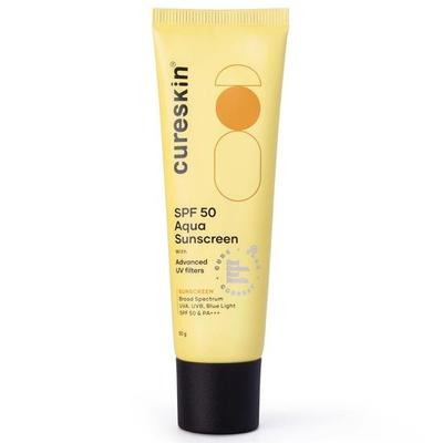 Cureskin SPF 50 Aqua Sunscreen with Advanced UV Filters | Broad Spectrum Sun, UVA, UVB, Blue Light Protection, SPF 50 & PA+++, 50 G (Pack of 1)