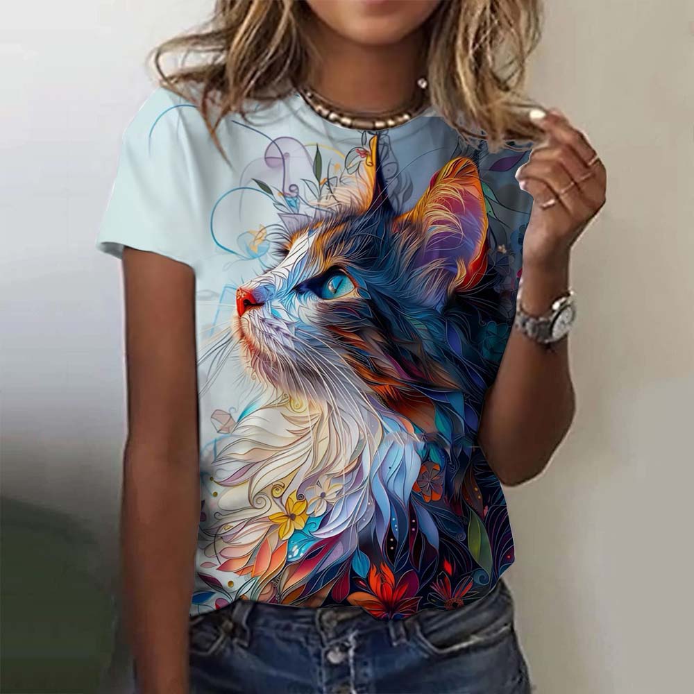 Christmas Women's T-Shirt Cute Art Cat Pattern 3D Printed Oversized T-Shirt  Summer New Fashion Women Clothing Y2k Female Tops
