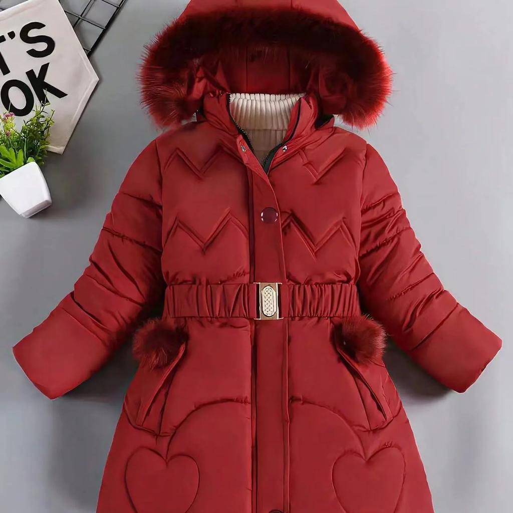 Girls Winter Thicken Keep Warm Jacket Hooded Zipper Fur Collar Outerwear Children Clothing