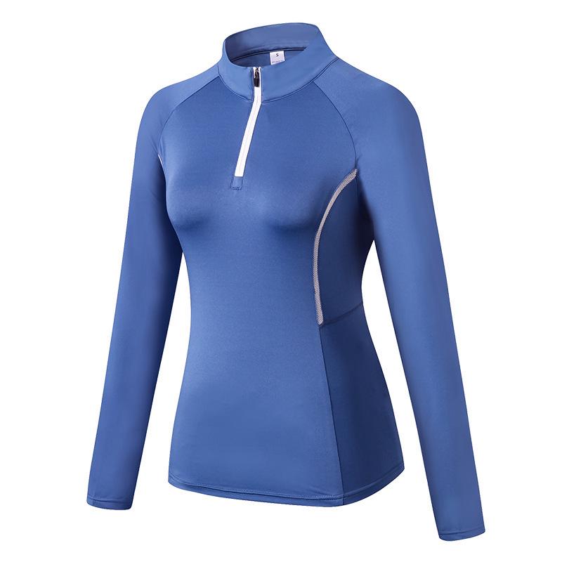 Women's Quick-Dry Long Sleeve Bodycon Sports Yoga Top with Half-Zip and Stand-Up Collar.
