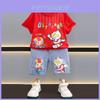 Stylish Kids Summer Outfit Set For Boys Short Sleeve Cartoon Design Soft Cotton Fabric