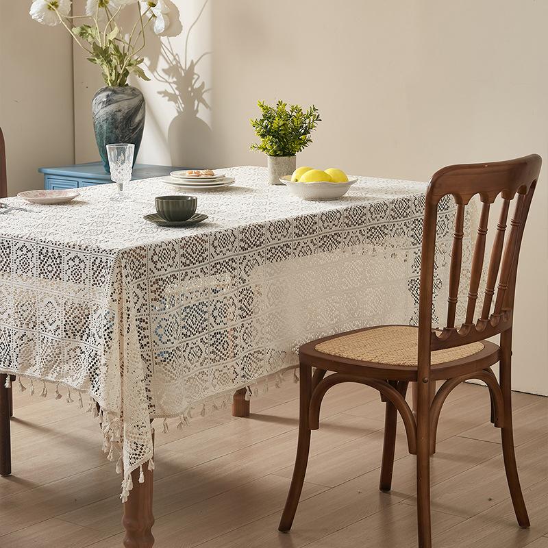 American Retro Pastoral Hollow Crochet Tablecloth Rectangular Round Dining Table Coffee Table Tablecloth Cabinet Cover Towel Household