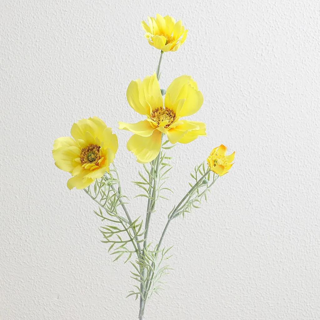 High Quality Artificial Cosmos Flower Silk Fake Daisy Flocked Stem Large Head Faux Flower for Home Wedding Decors DIY Bouquet