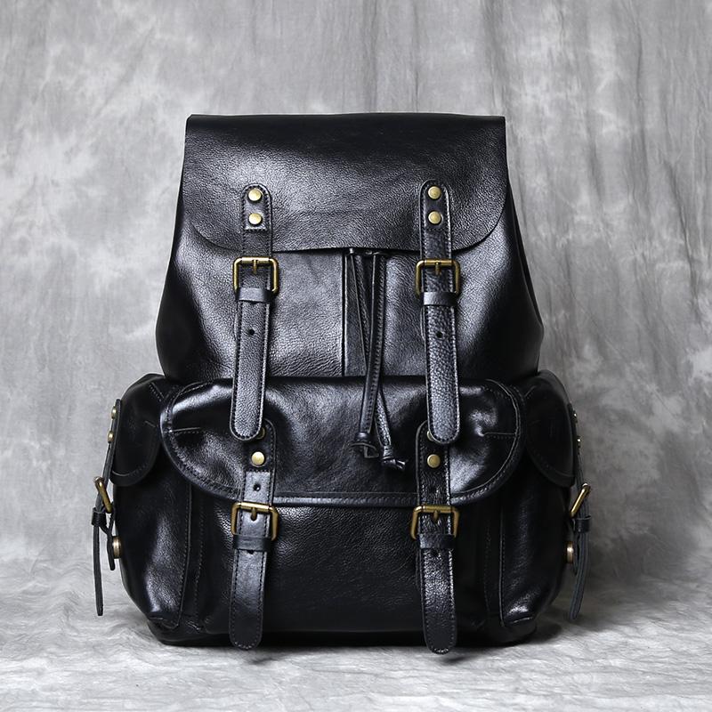 Retro Leather Men's Backpack Top Layer Cowhide Travel Backpack Large Capacity School Bag Crazy Horse Leather Laptop Bag NZPJ