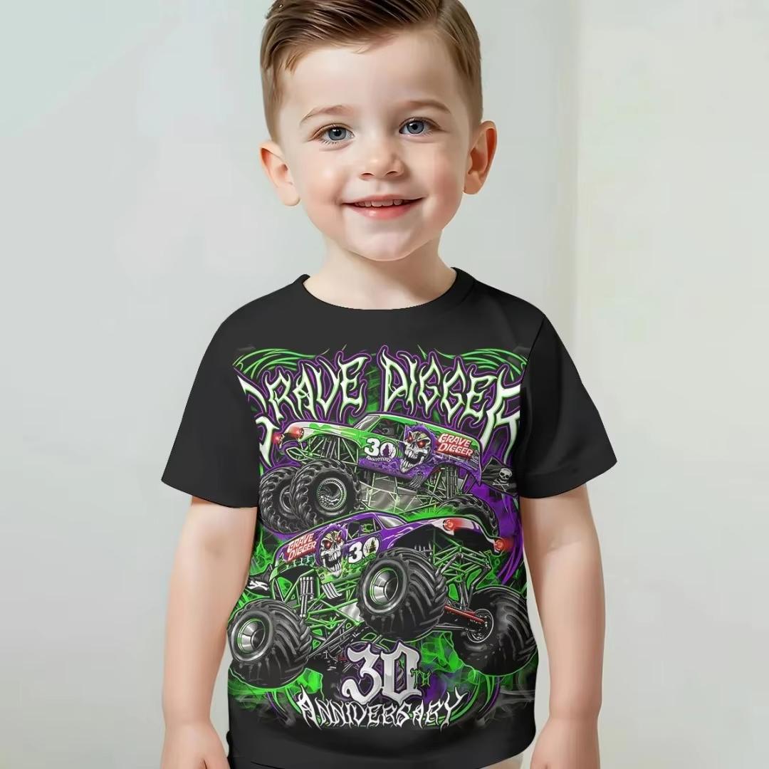 

3D Print Cartoon Big-Wheel Car T-Shirt for Boys Car Lover Outdoor Kids Clothes Summer Short Sleeve Boy Clothing 100