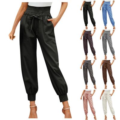 Women's Fashion Casual Summer High Waist Lastic Loose Pocket Long Pants