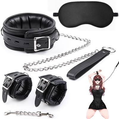Sexyhot Halsband Human SM Führung Handschellen Augenbinde 3-teiliges Set Dickes PU Kein Schmerz SM Halsfesseln Handschellen Training Fessel Metallkette SM Waren