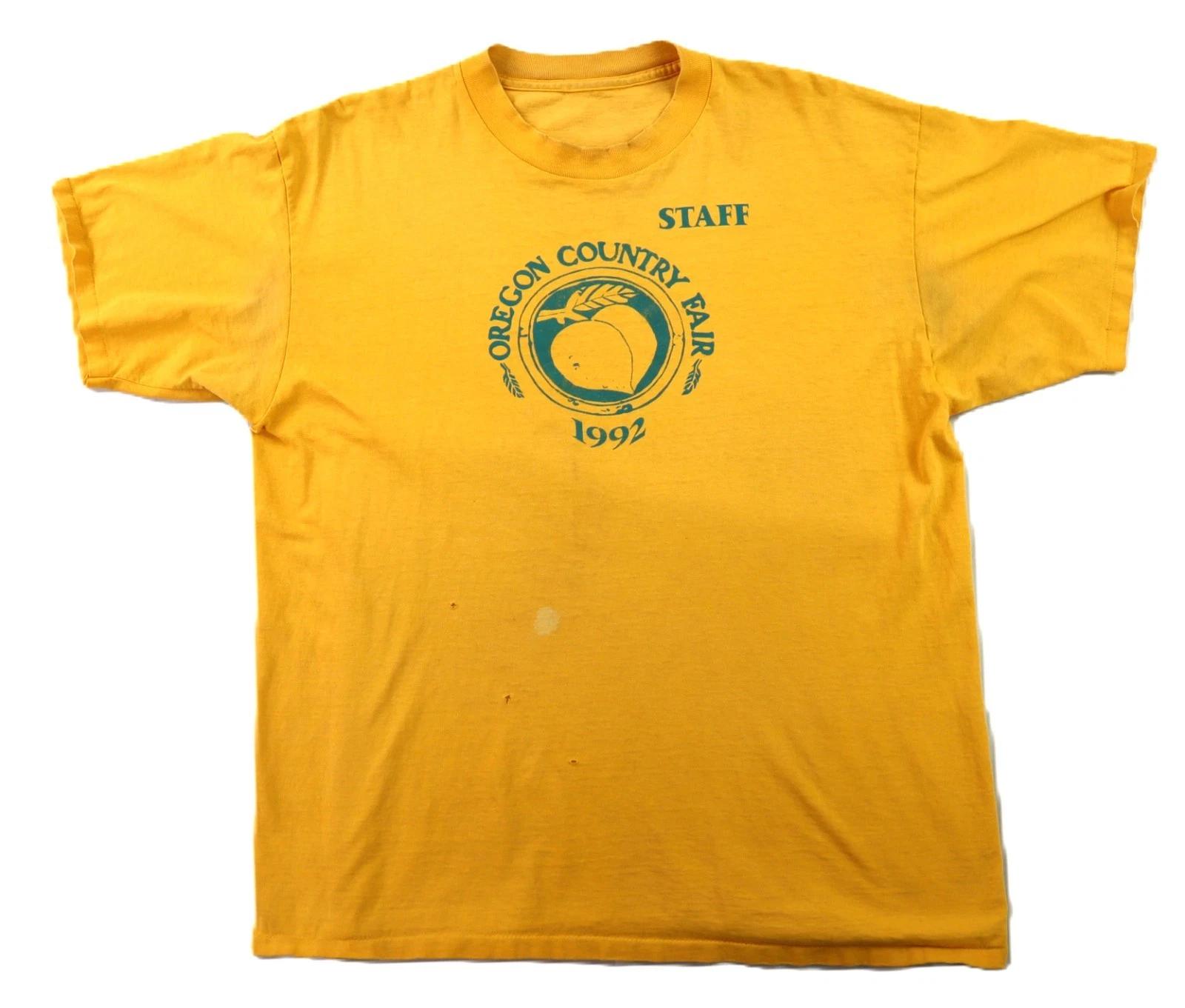 Vintage 90s 1992 XL Yellow University Oregon Country Fair OCF Staff T Shirt L
