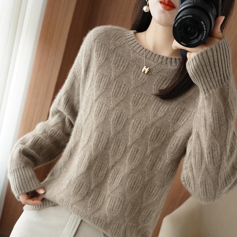 

Однотонный свитер с круглым вырезом, женский, универсальный, жаккардовый, свободный, повседневный, с длинными рукавами, свитер на осень и зиму XL хаки